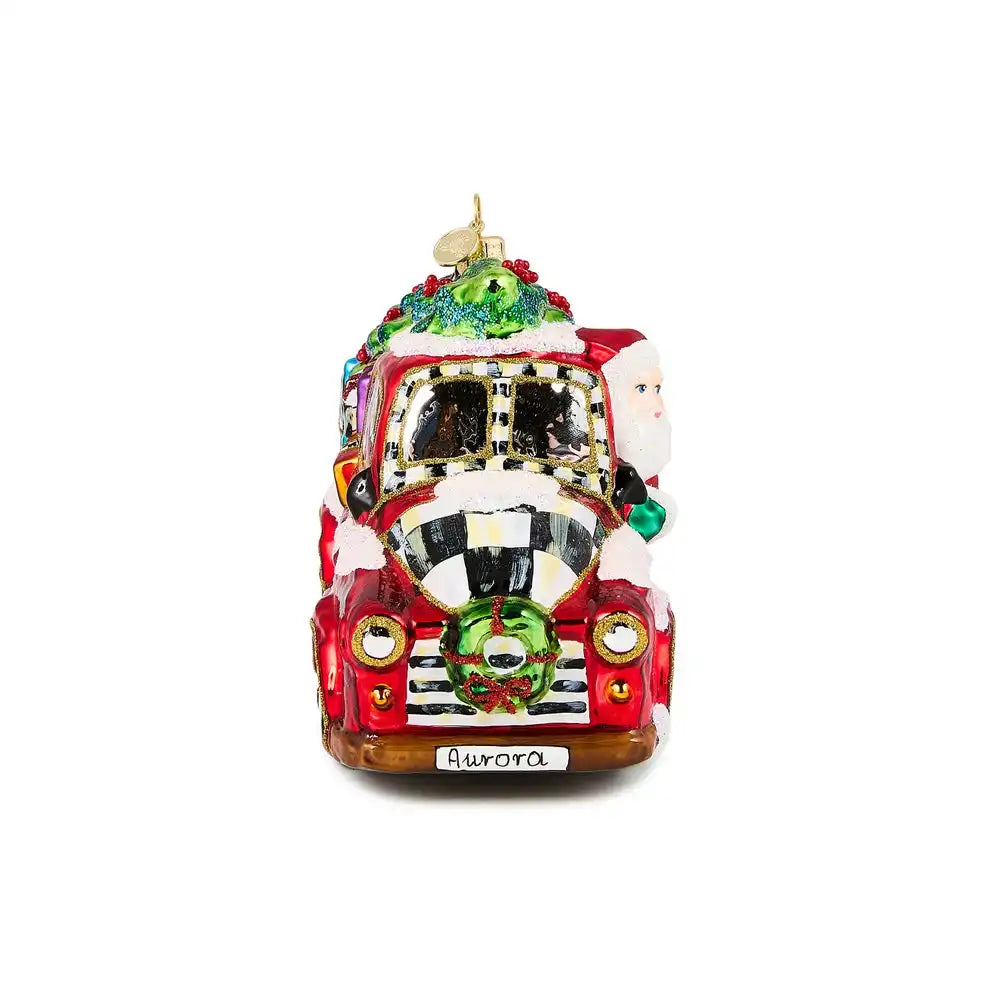 Santa's Hitting the Road Glass Ornament