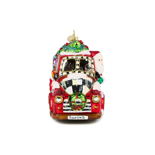 Santa's Hitting the Road Glass Ornament