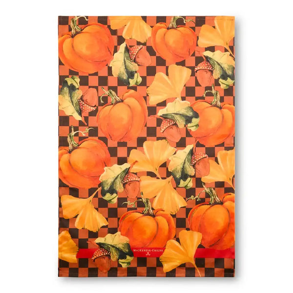 Checked Pumpkin Harvest Printed Dish Towel