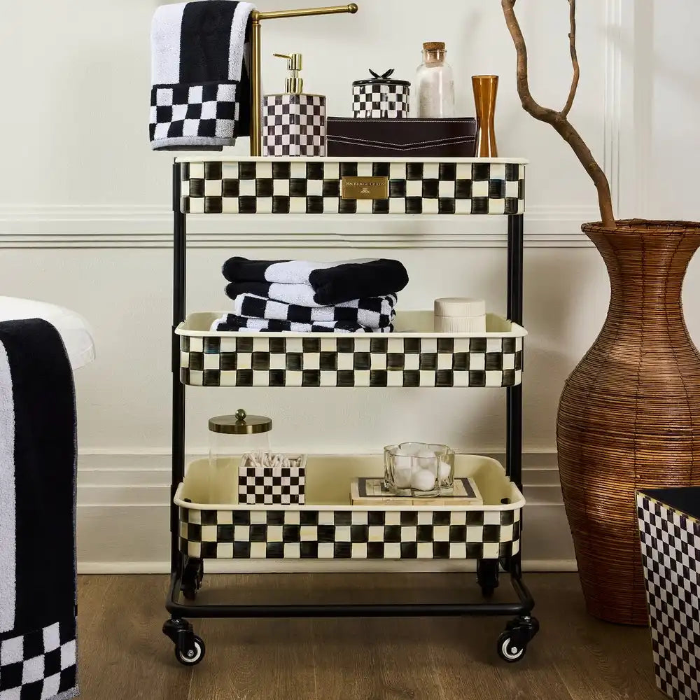 Mocha Check 3-Tier Kitchen Cart