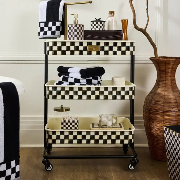 Mocha Check 3-Tier Kitchen Cart