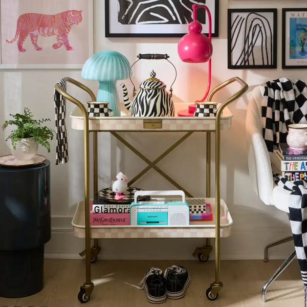 Mocha Check 3-Tier Kitchen Cart