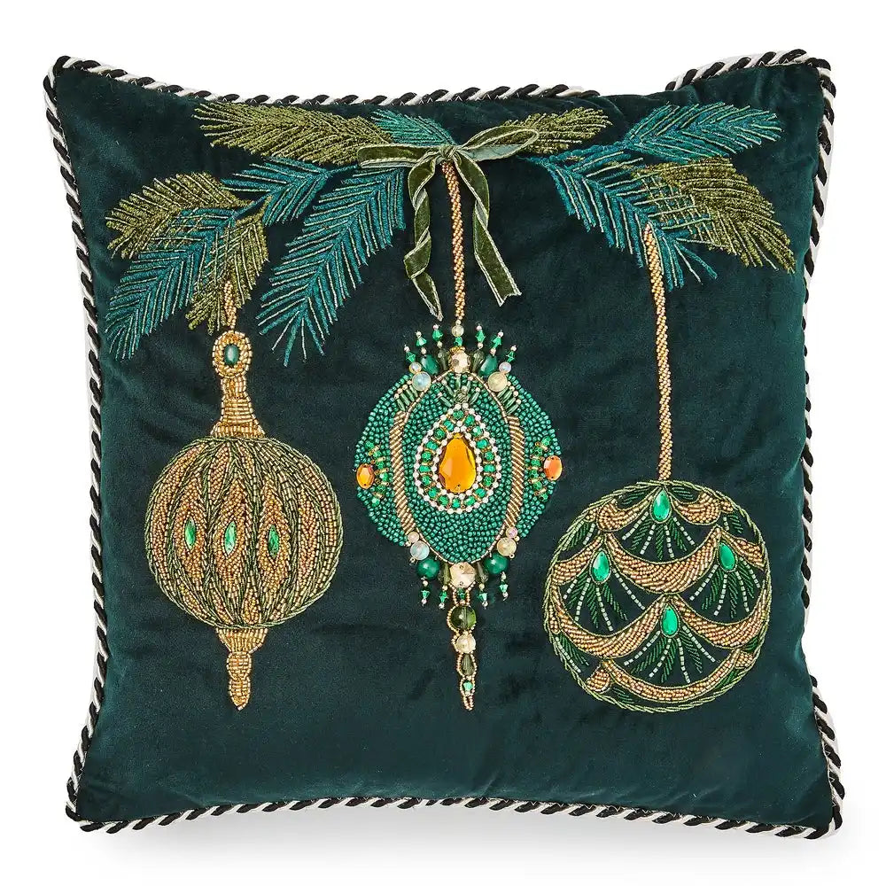 Emerald Ornaments Beaded Throw Pillow Main image