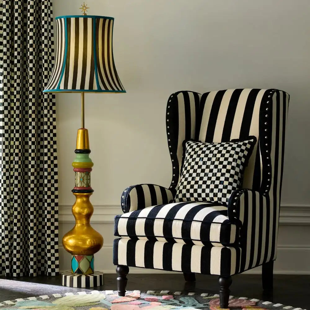 Marquee Black Stripe Chenille Wing Chair