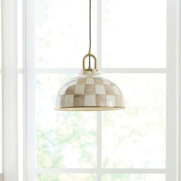Mocha Check 8" Dome Pendant Lamp