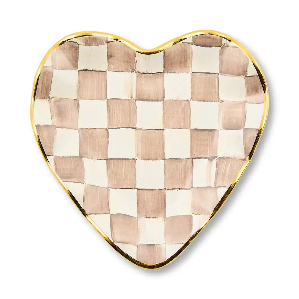 Mocha Check Ceramic Heart Plate Main image