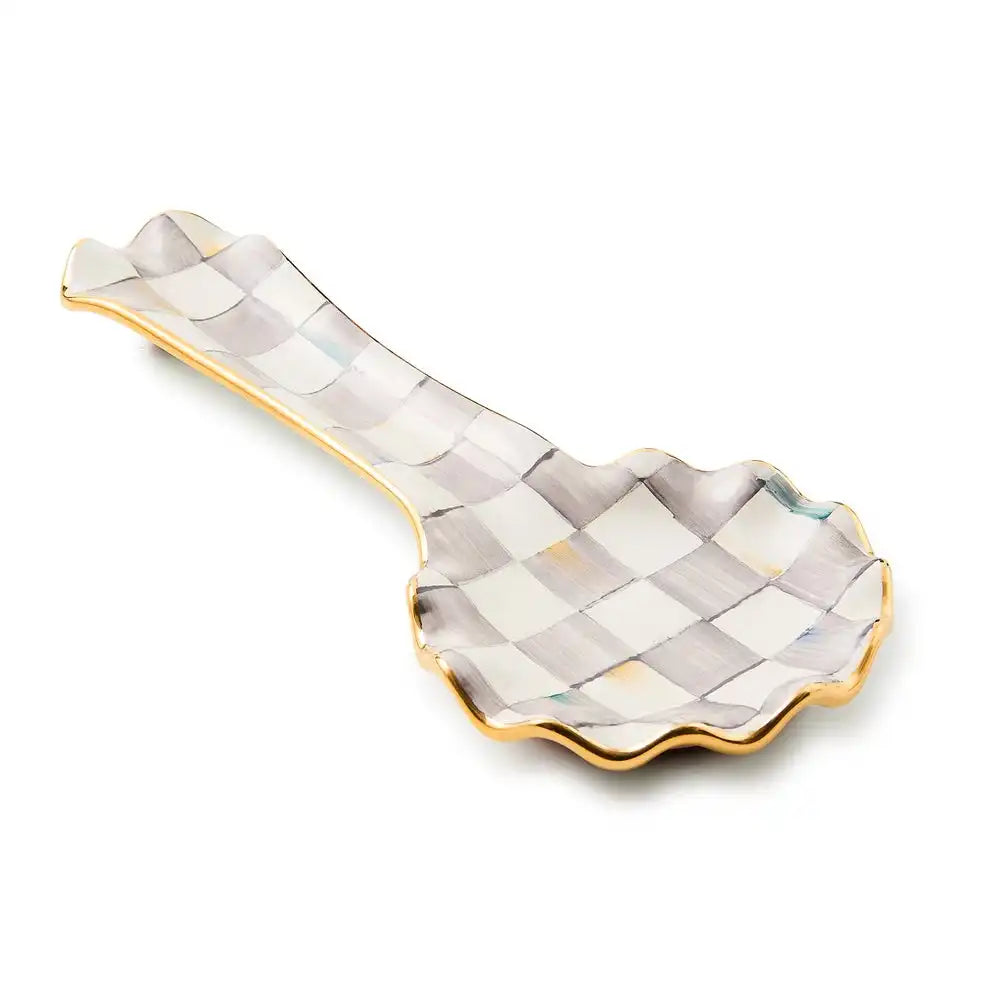 Violet Check Ceramic Spoon Rest