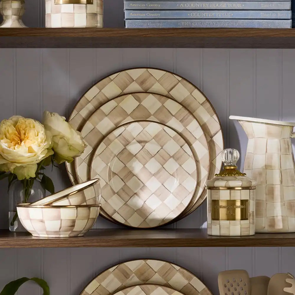 Mocha Check Dinner Plate