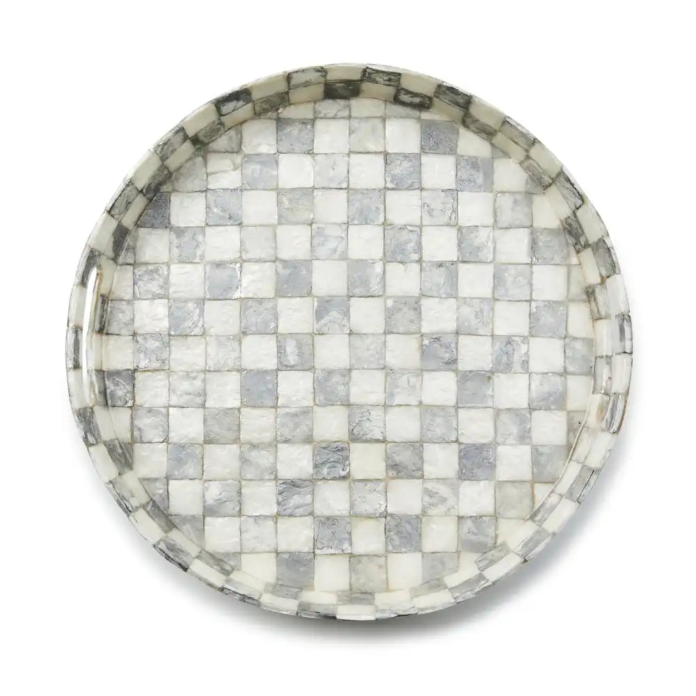 Gold Check Capiz Round Tray