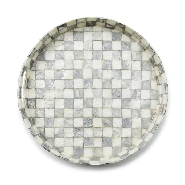 Gold Check Capiz Round Tray