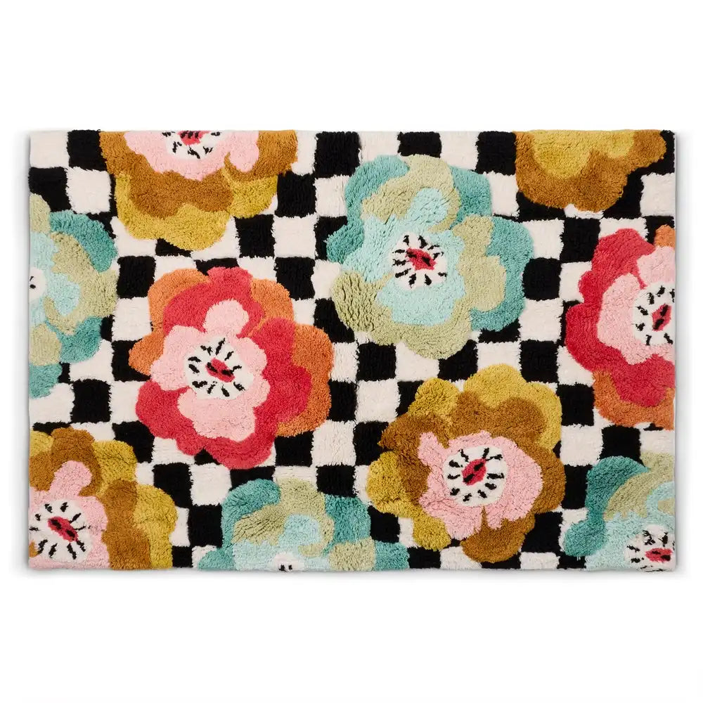 Checkerboard in Bloom Bath Rug Main image