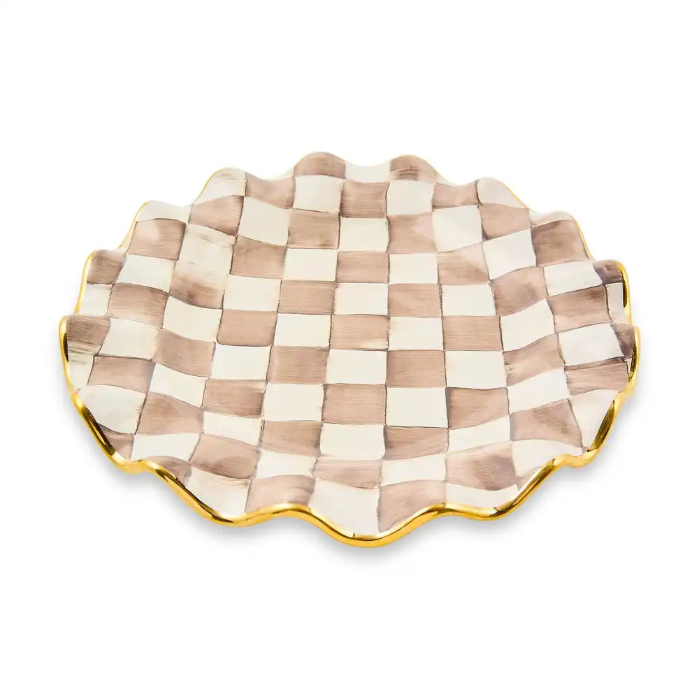 Mocha Check Ceramic Fluted Dinner Plate Main image