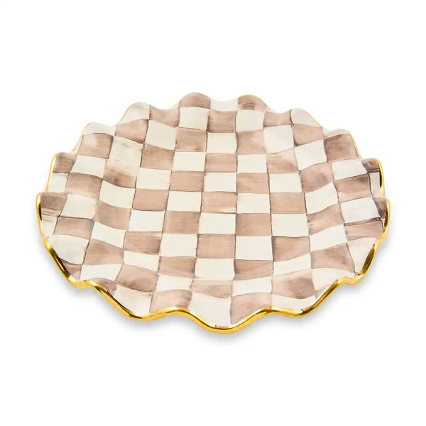 Mocha Check Ceramic Fluted Dinner Plate