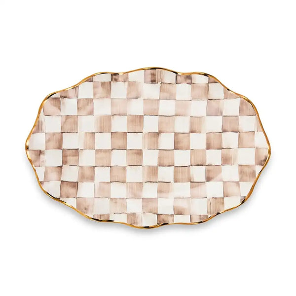 Mocha Check Ceramic Large Serving Platter