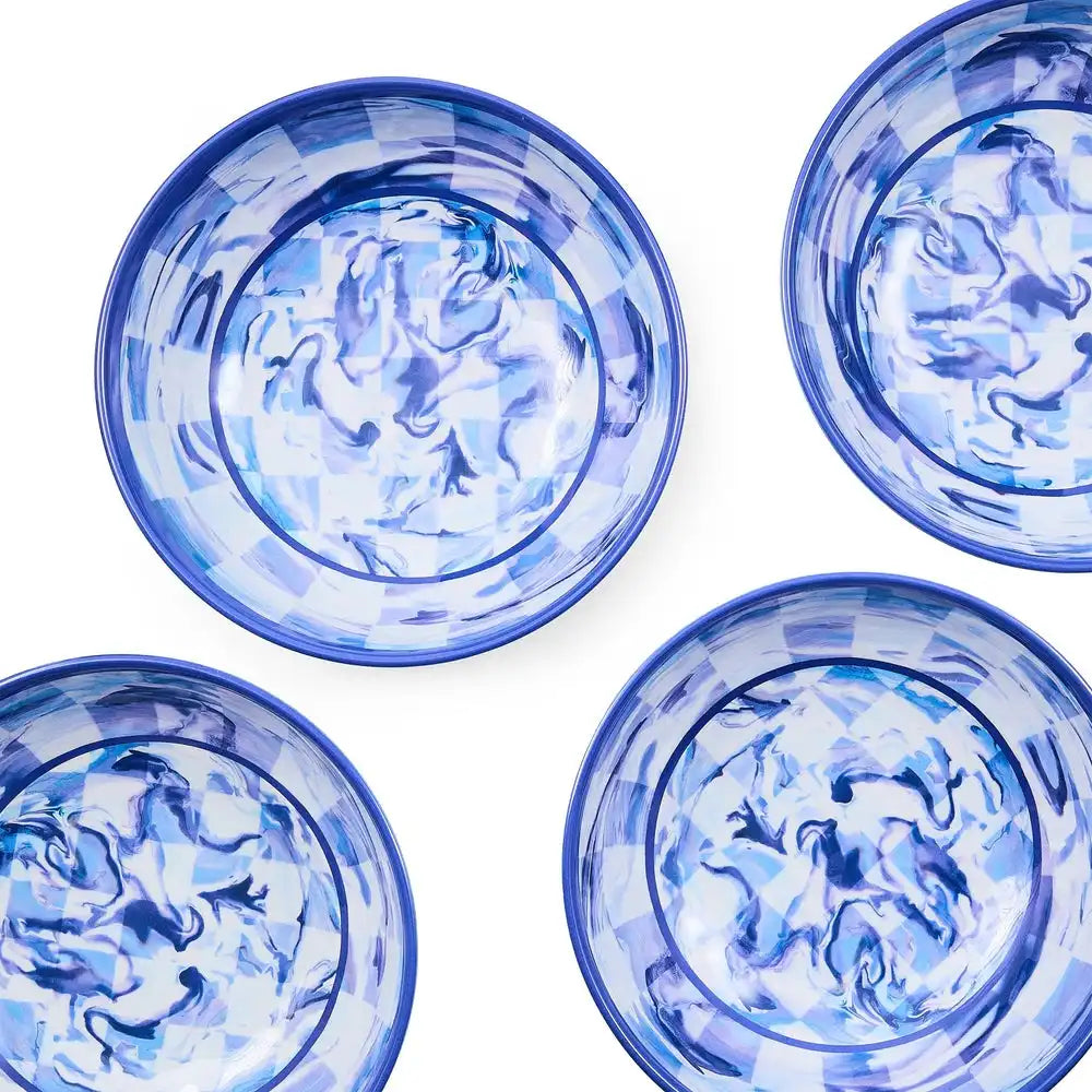 Green Marble Check Melamine Small Bowls, Set of 4