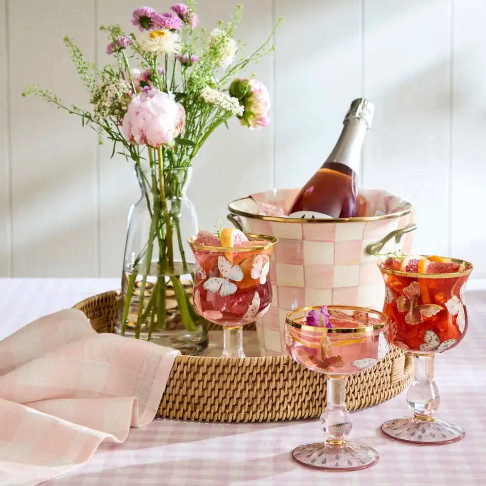Rosy Check Enamel & Rattan Round Serving Tray Secondary image