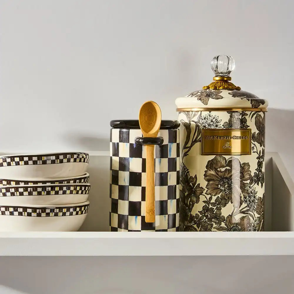 Mocha Check Farmhouse Canister, Set of 2