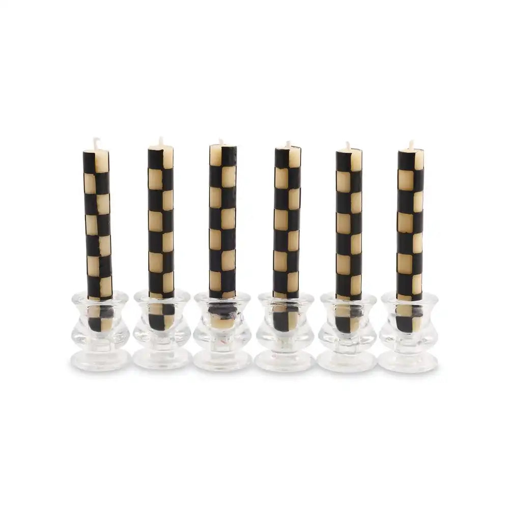 Black Check Mini Dinner Candles, Set of 6
