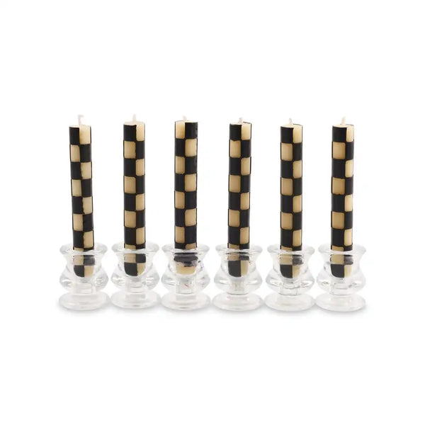 Black Check Mini Dinner Candles, Set of 6