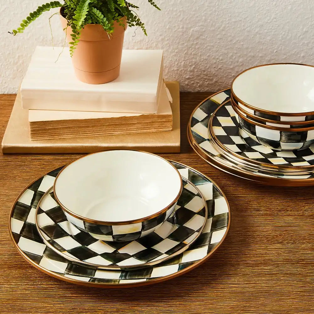 Mocha Check Dinnerware 12pc Complete Set