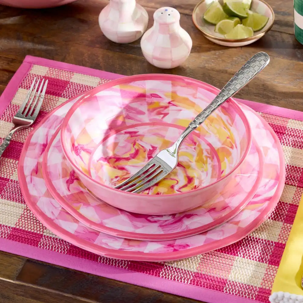 Green Marble Check Melamine Small Bowls, Set of 4