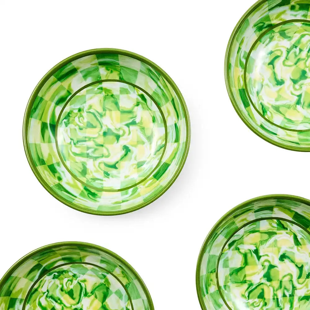Green Marble Check Melamine Small Bowls, Set of 4