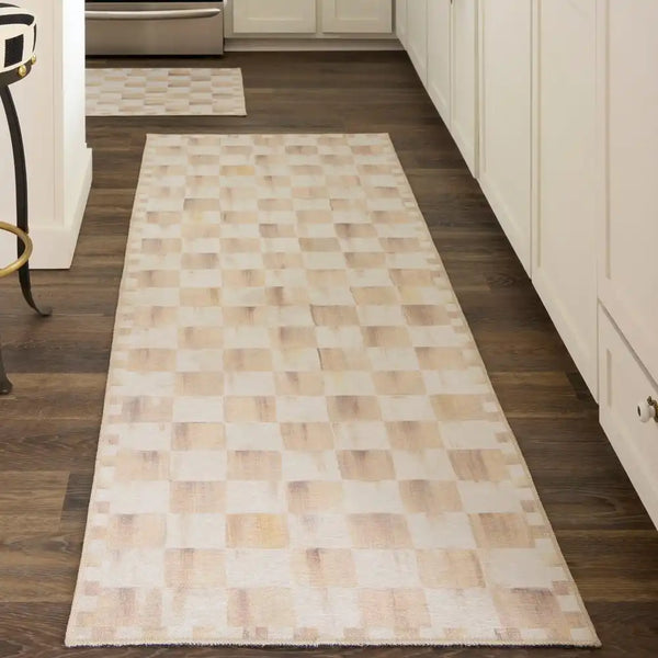 Mocha Checkered 3' x 5' Washable Rug