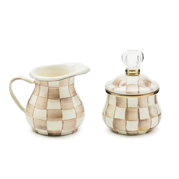 Mocha Check Creamer & Sugar Bowl Set