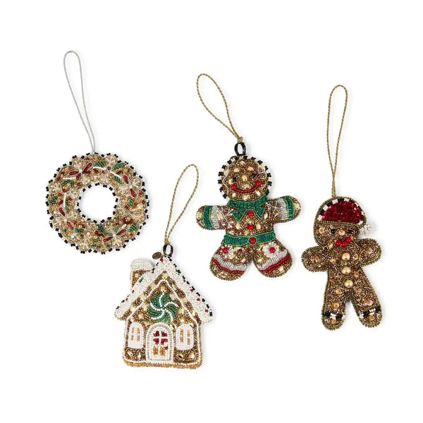 Gingerbread Beaded Ornaments, Set of 4