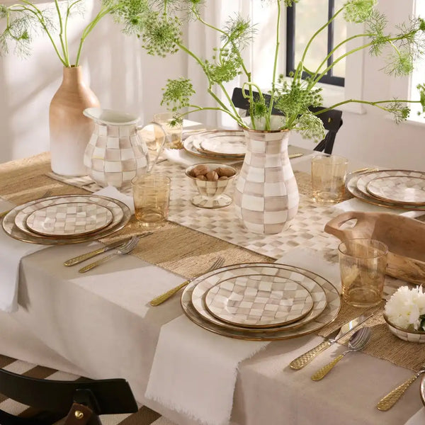Mocha Check Dinner Plate