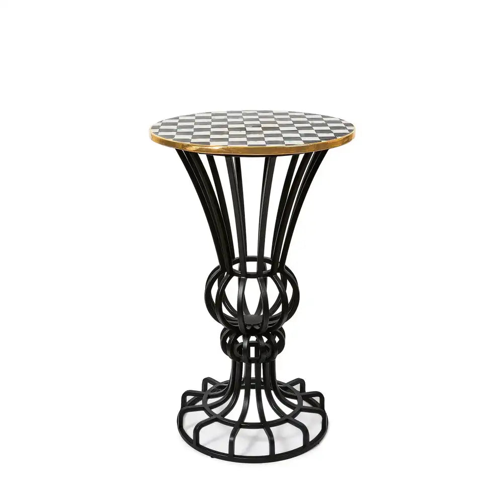 Mocha Check Pedestal Accent Table