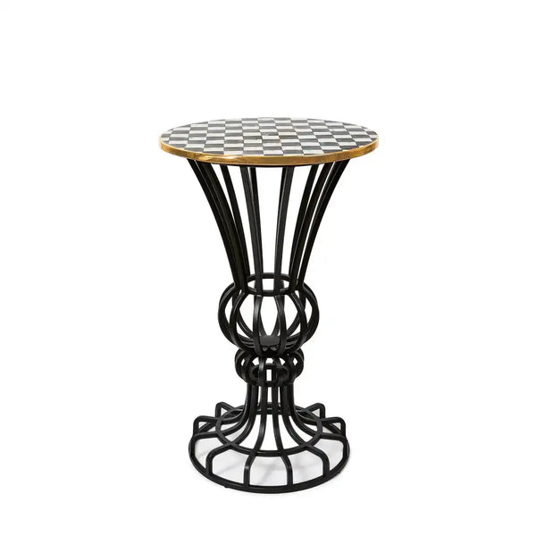 Mocha Check Pedestal Accent Table
