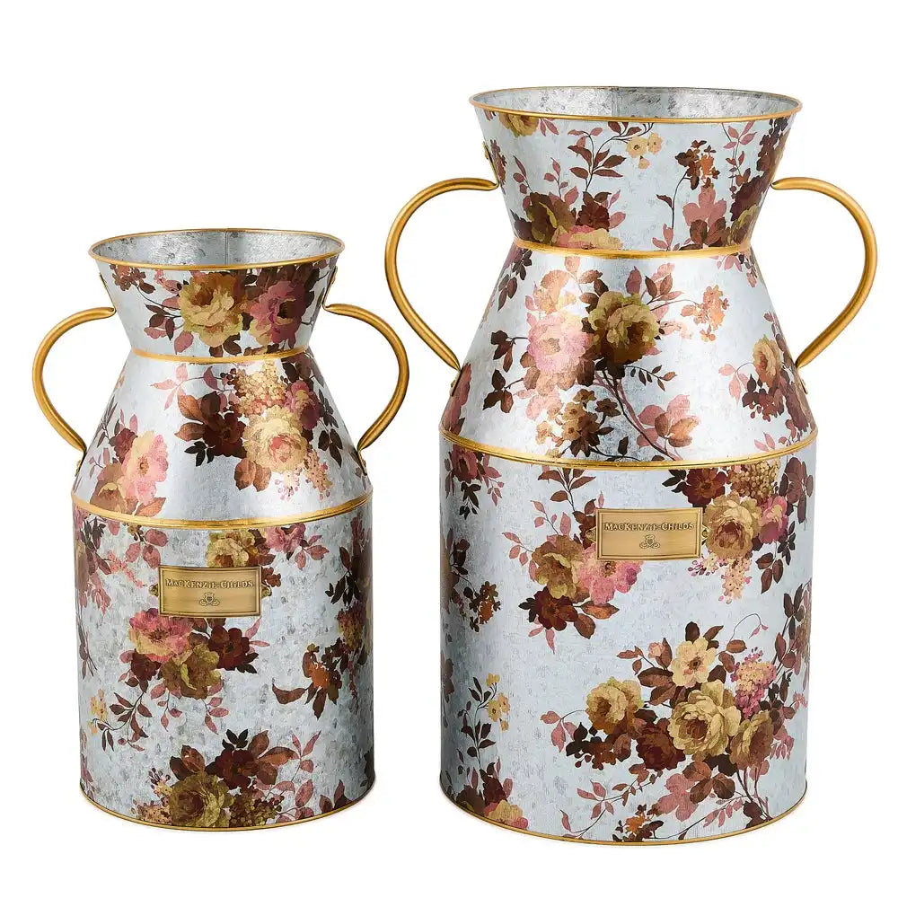 Wild Rose Galvanized Small Milk Can