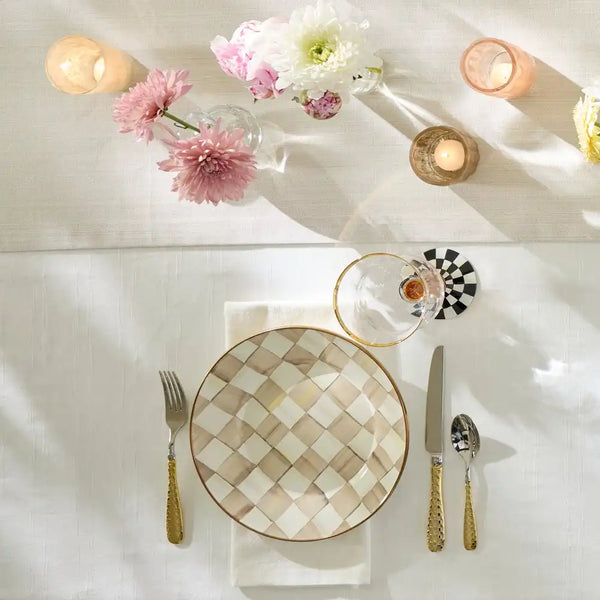 Mocha Check Dinner Plate