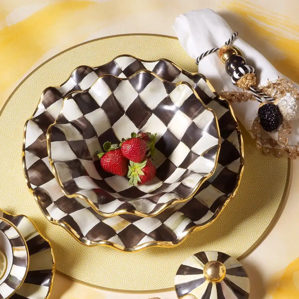 Mocha Check Ceramic Fluted Breakfast Bowl
