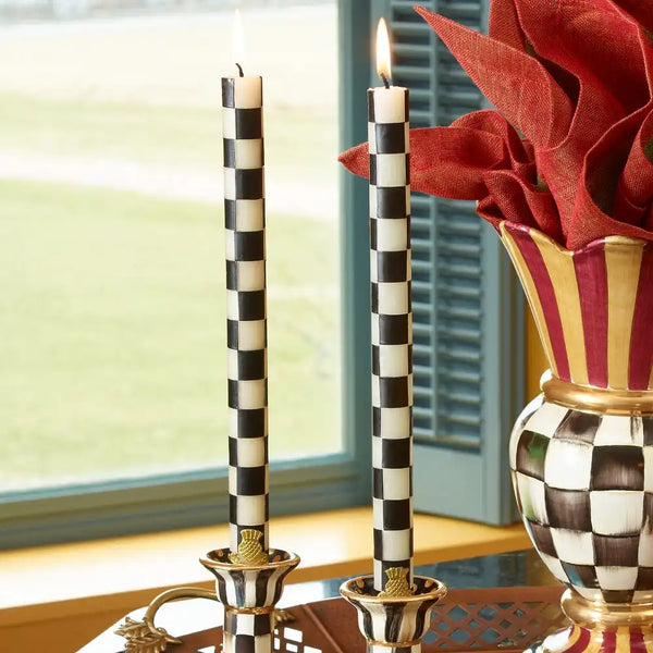 Emerald Check Dinner Candles, Set of 2