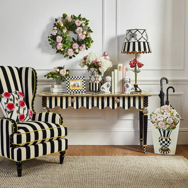 Mocha Check & Stripe Console Table