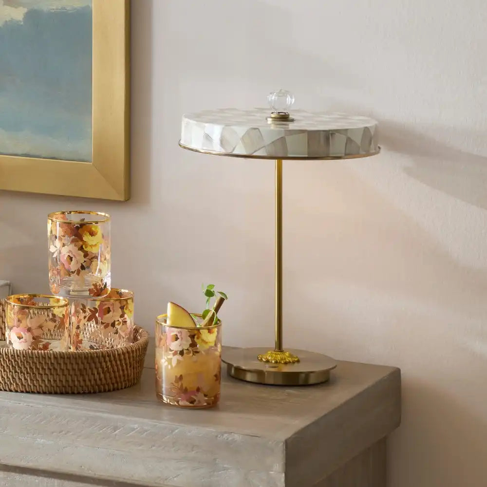 Courtly Check LED Rechargeable Disk Table Lamp