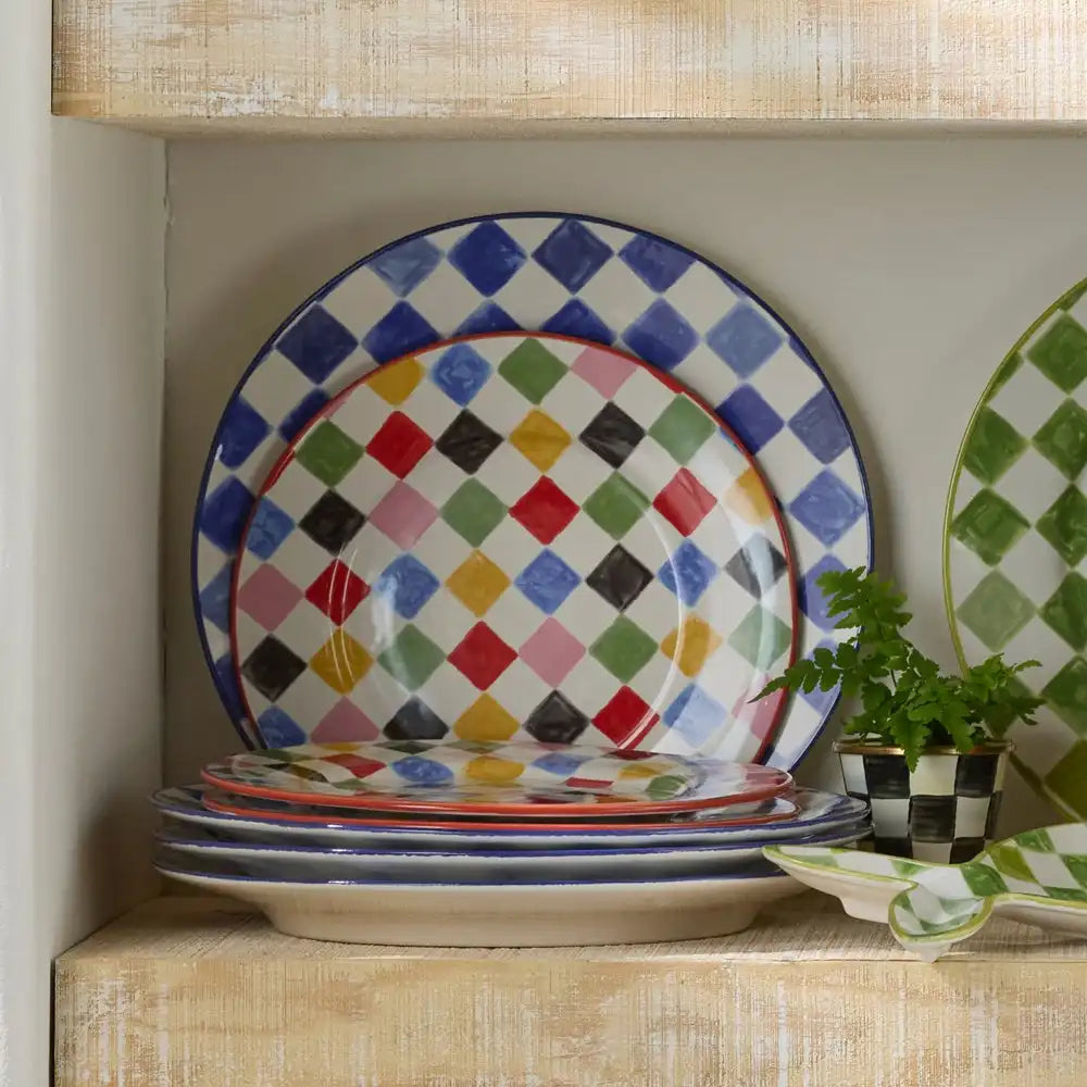 Pink Check Round Platter
