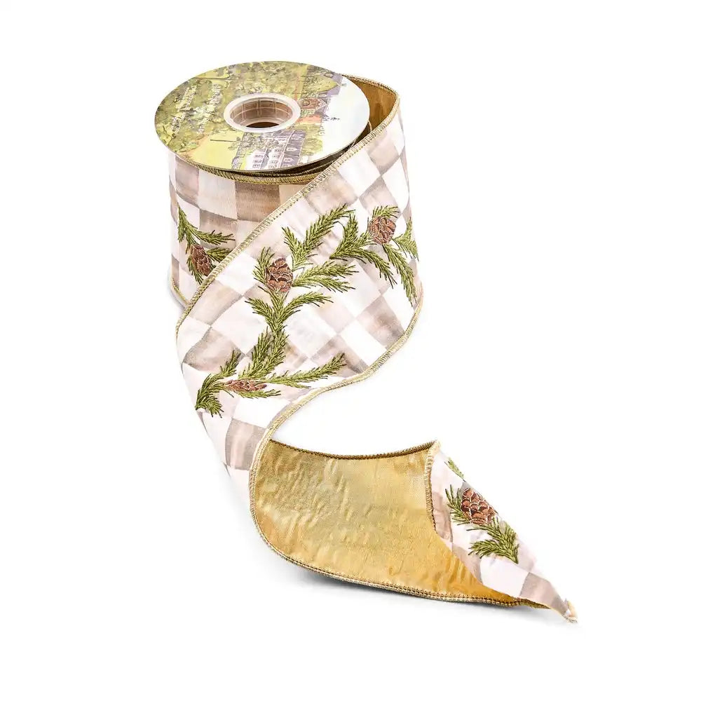 Mocha Pine Embroidered 4" Ribbon Main image