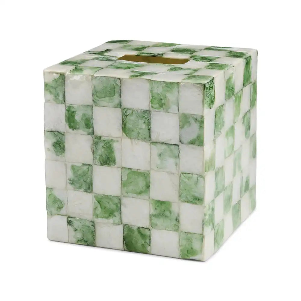 Sage Check Capiz Boutique Tissue Box Cover