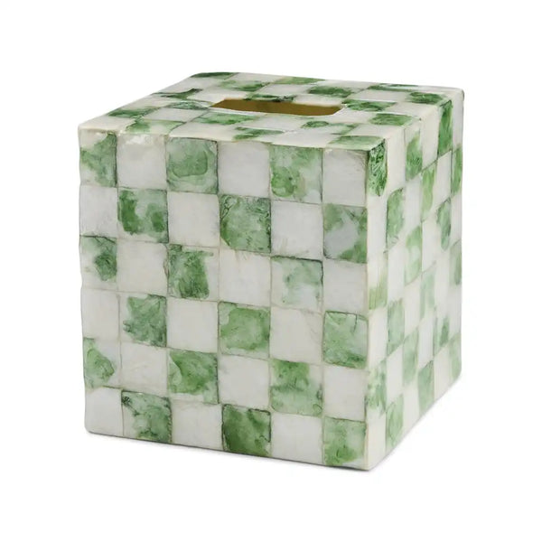Sage Check Capiz Boutique Tissue Box Cover