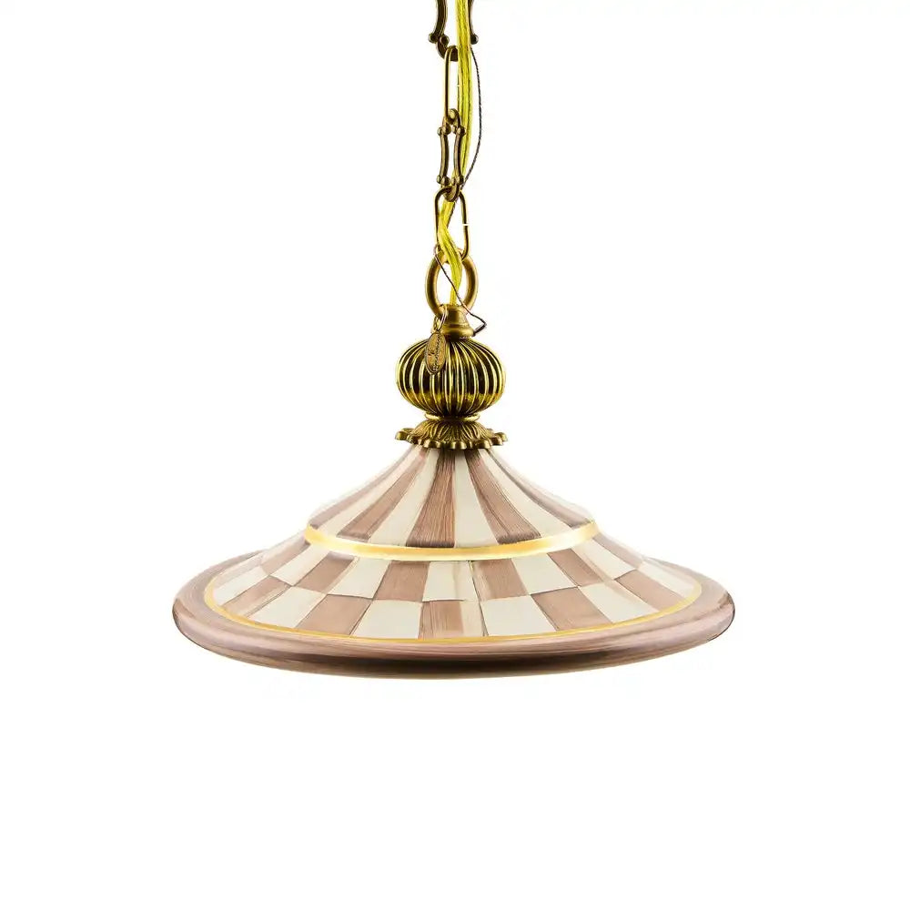 Mocha Check Flared Ceramic Pendant Lamp Main image