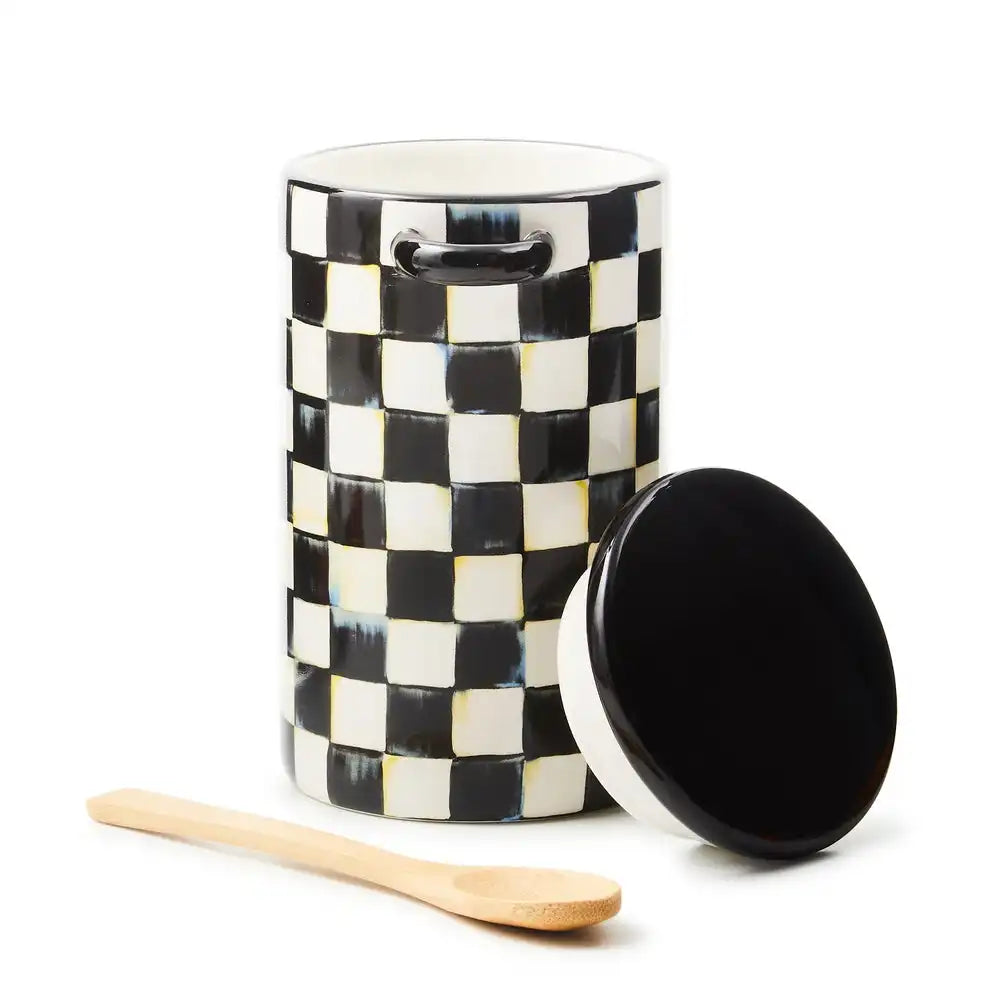Mocha Check Farmhouse Canister, Set of 2
