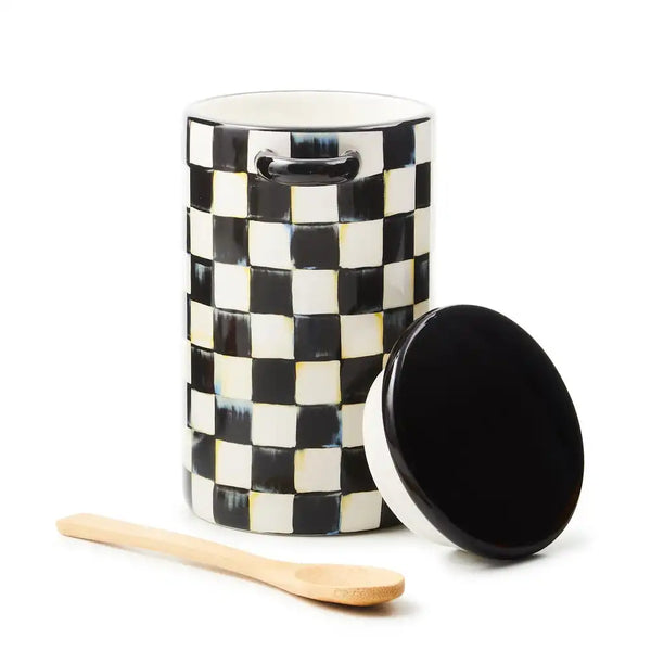Mocha Check Farmhouse Canister, Set of 2