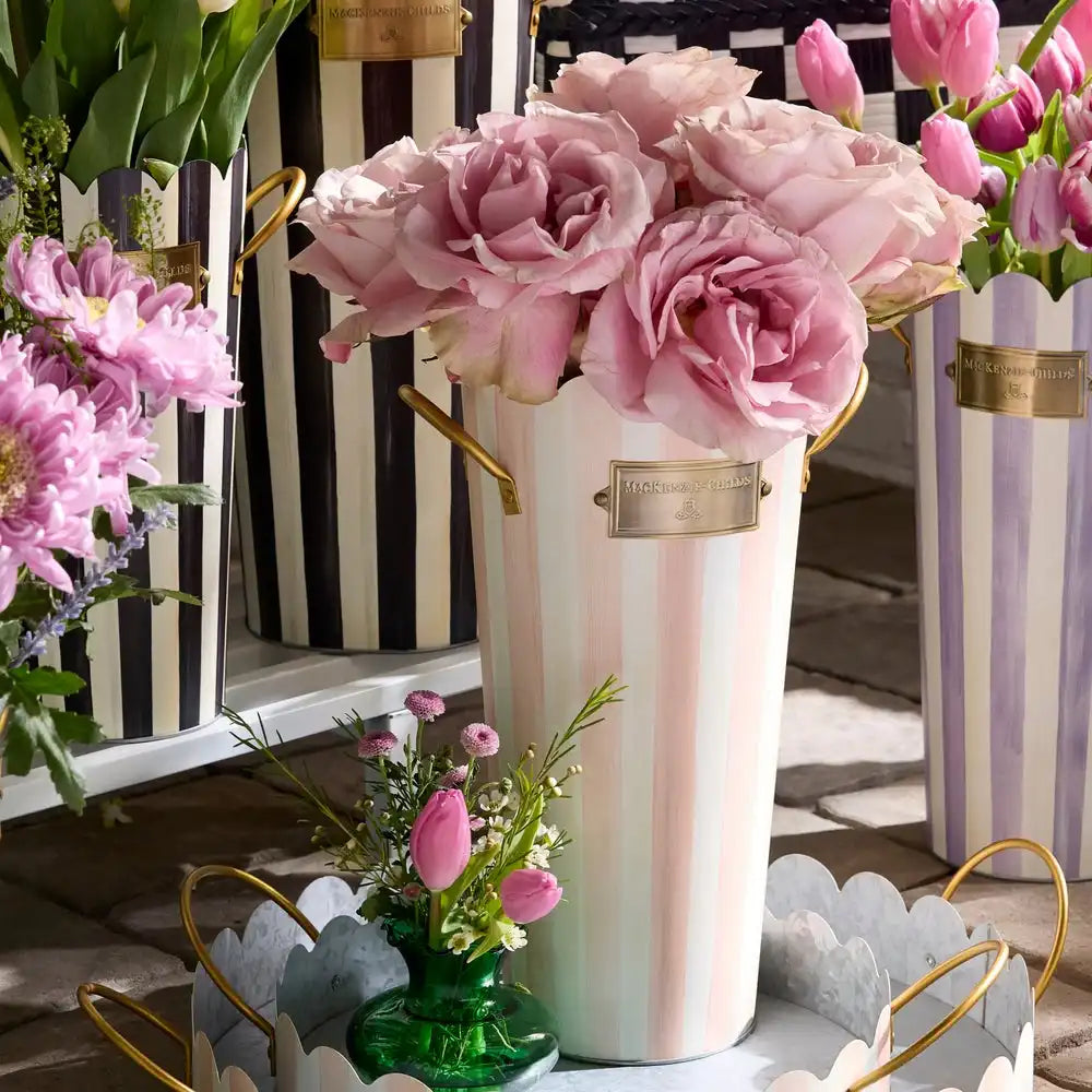 Mocha Stripe Flower Buckets, Set of 3