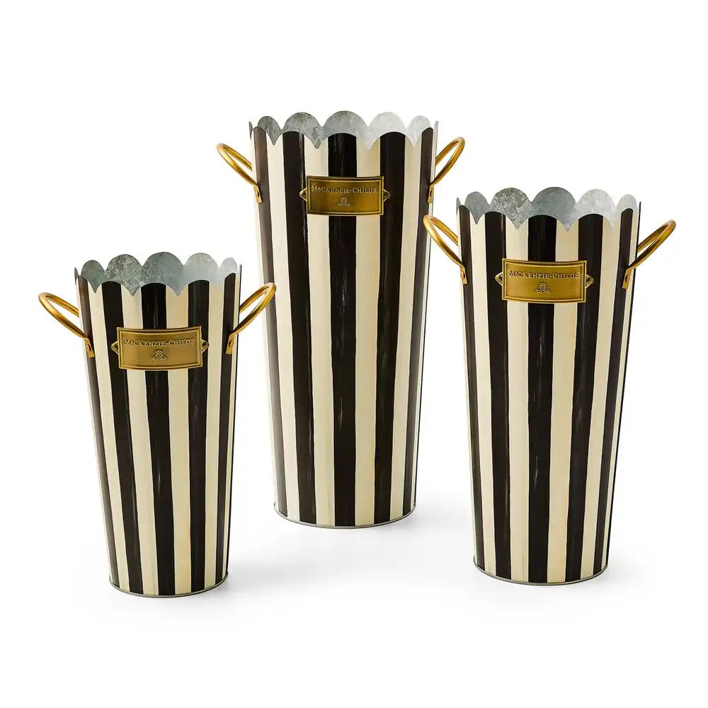 Mocha Stripe Flower Buckets, Set of 3