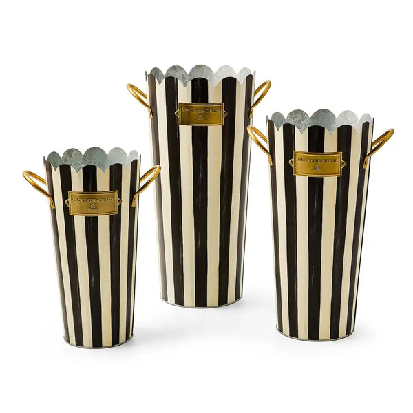 Mocha Stripe Flower Buckets, Set of 3