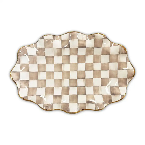 Mocha Check Ceramic Large Serving Platter