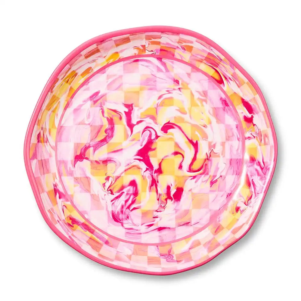 Pink Marble Check Melamine Serving Bowl